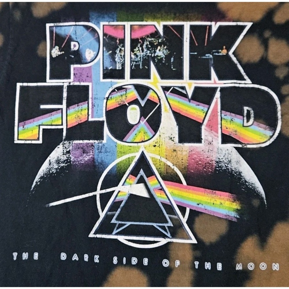 Pink Floyd Dark Side Of The Moon T-Shirt Mens Small Black Bleach Dye Rock Band - Picture 3 of 4